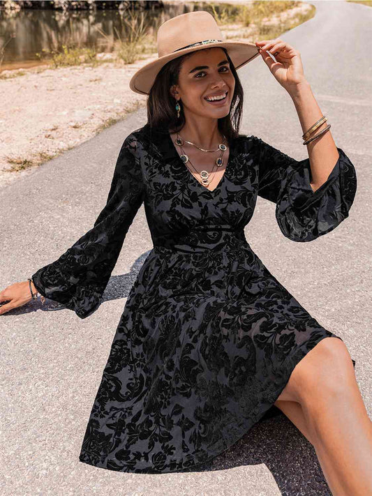 Floral V-Neck Flare Sleeve Mini Dress