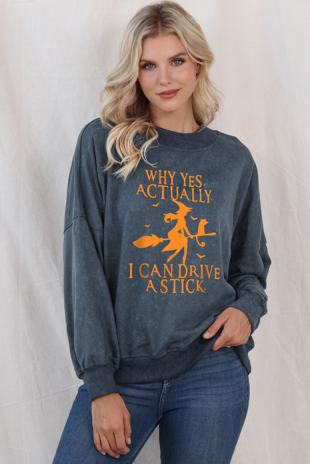 Dropped Shoulder Witch Graphic Sweatshirt